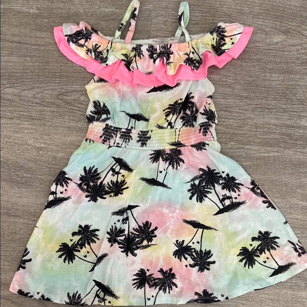 Tropical Kids Dress with Pink Ruffle